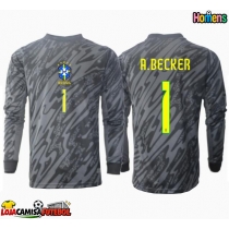 Camisa de Futebol Brasil Alisson Becker #1 Goleiro Equipamento Secundário Copa America 2024 Manga Comprida